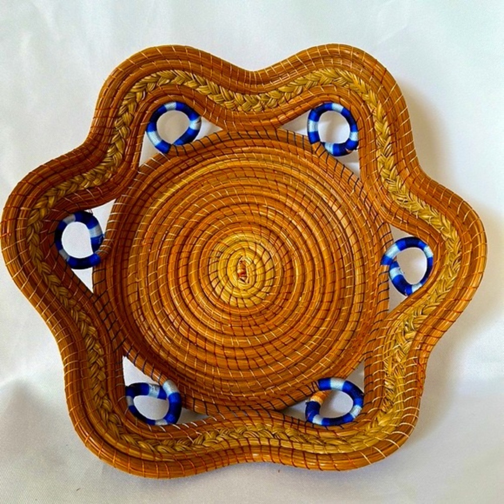 Artisan Basket Coiled Woven Braided Wavy Edge